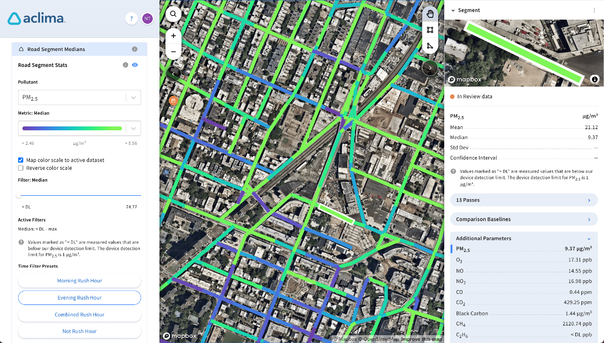 Aclima Pro spatial analysis interface